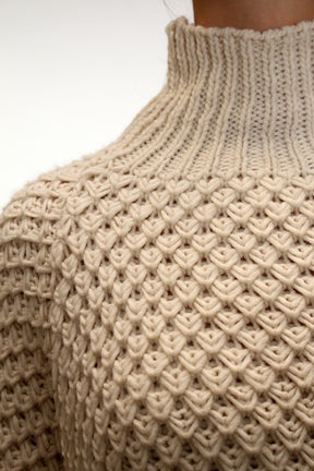 Pullover "Grobstrick mit Stehkragen" - Beige