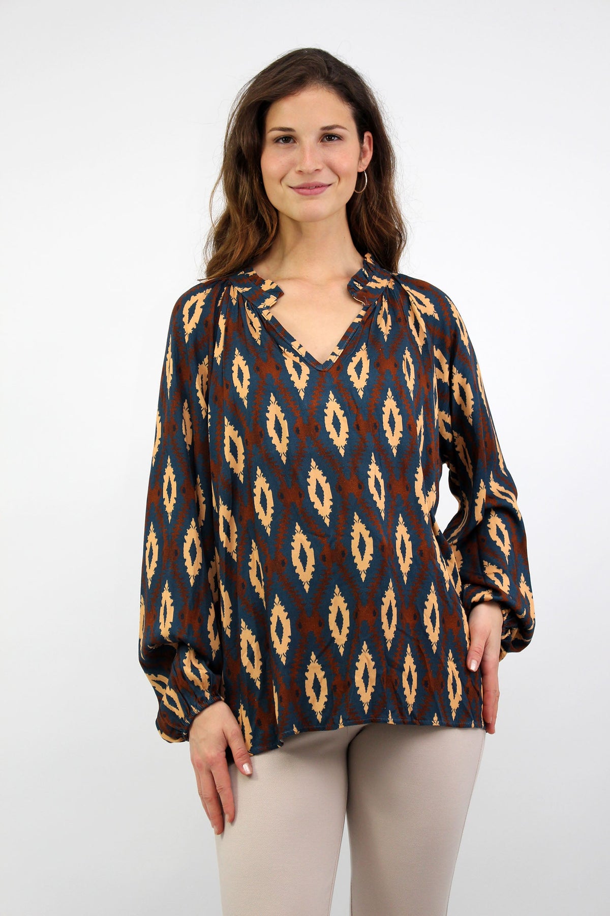 Bluse mit Rautenmuster - Dunkelblau