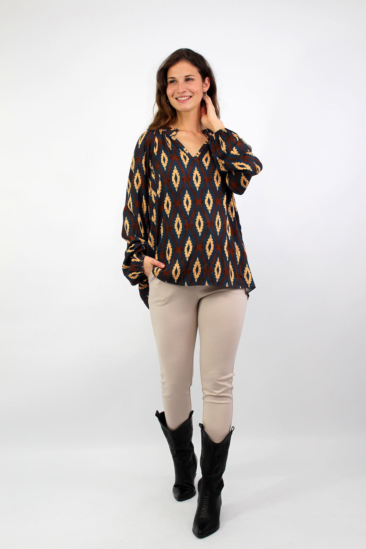 Bluse mit Rautenmuster - Dunkelblau
