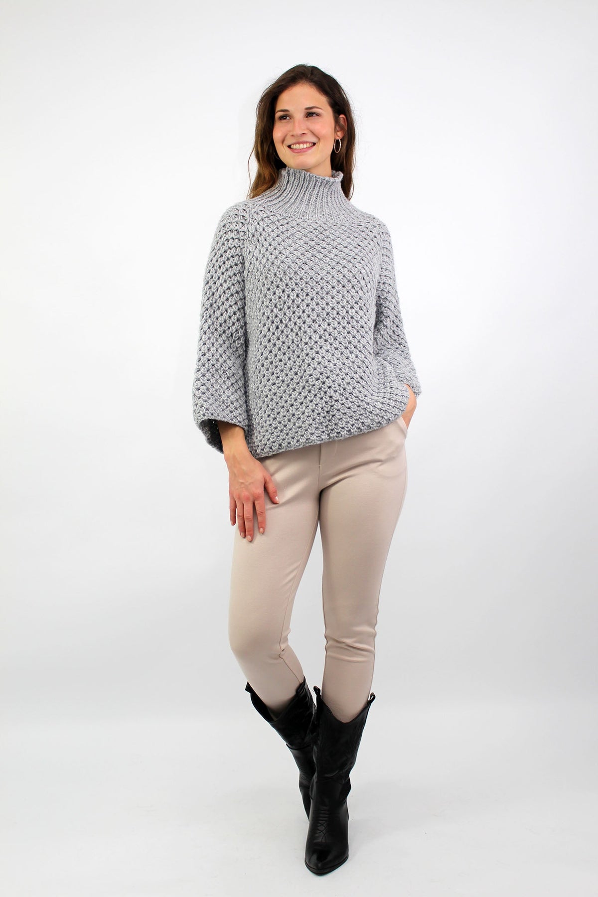 Pullover "Grobstrick mit Stehkragen" - Grau