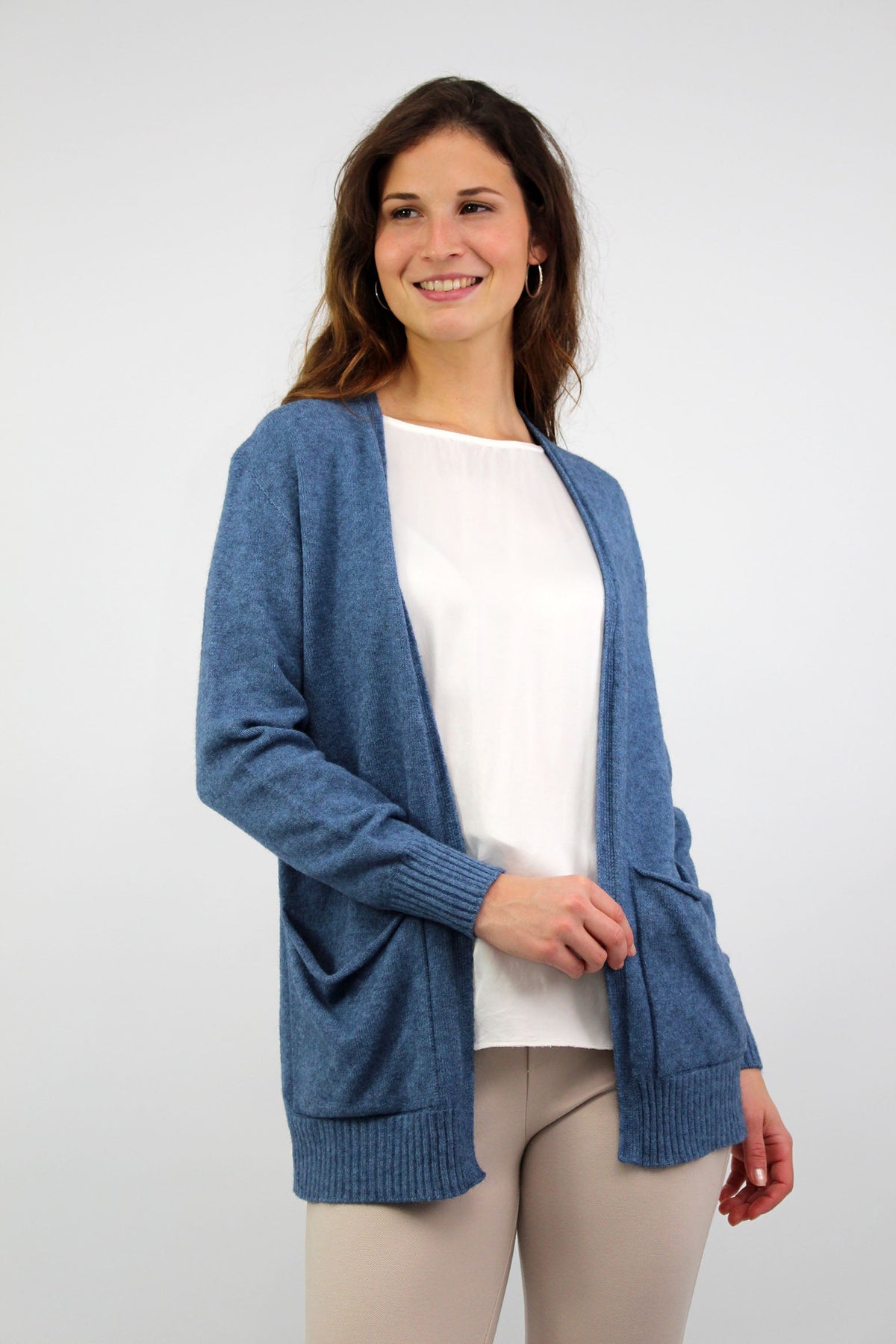 Strickjacke Basic mit Taschen - Blau
