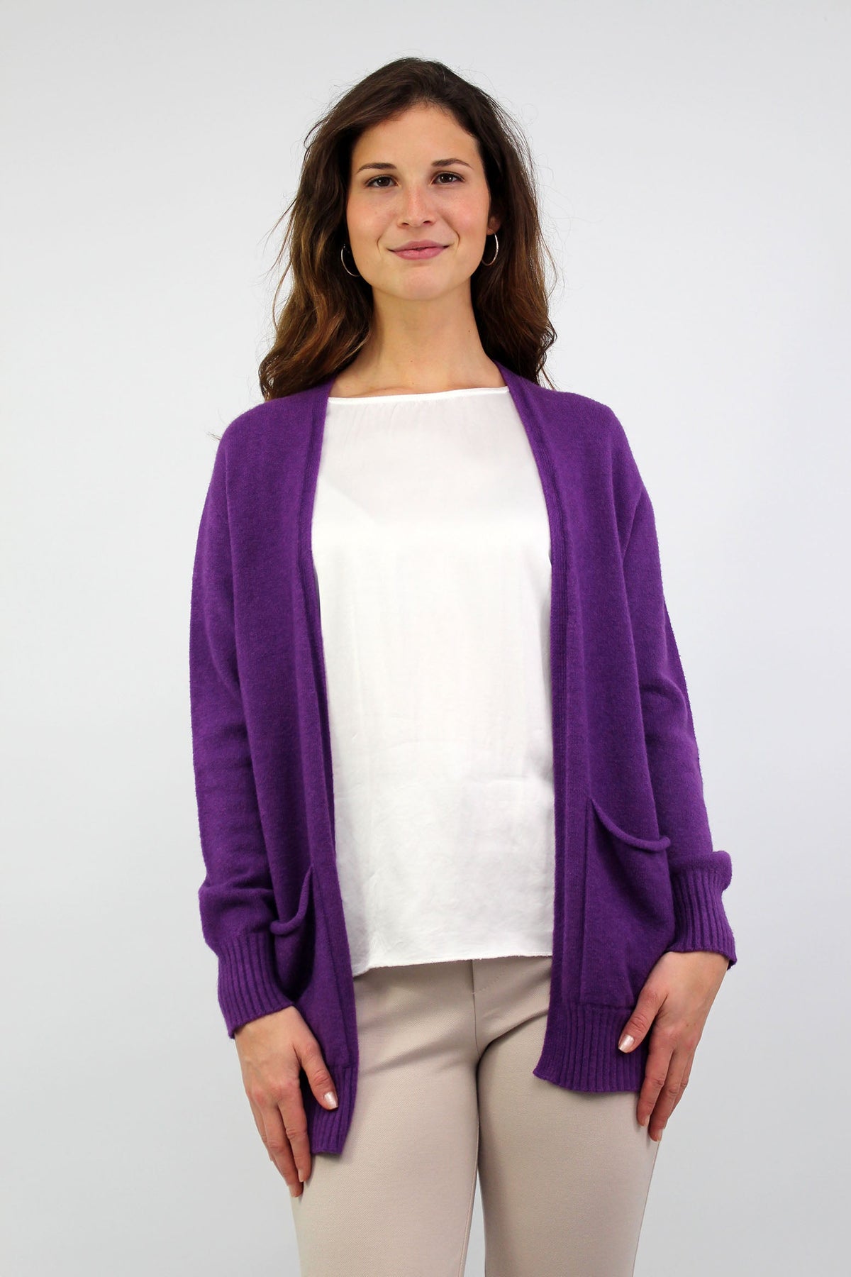 Strickjacke Basic mit Taschen - Lila