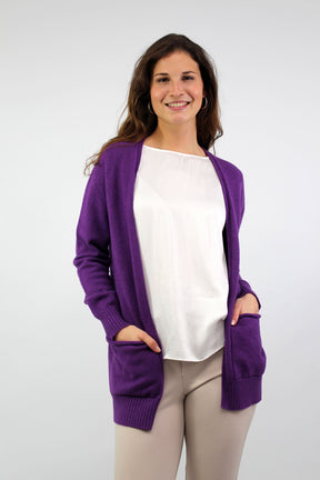 Strickjacke Basic mit Taschen - Lila