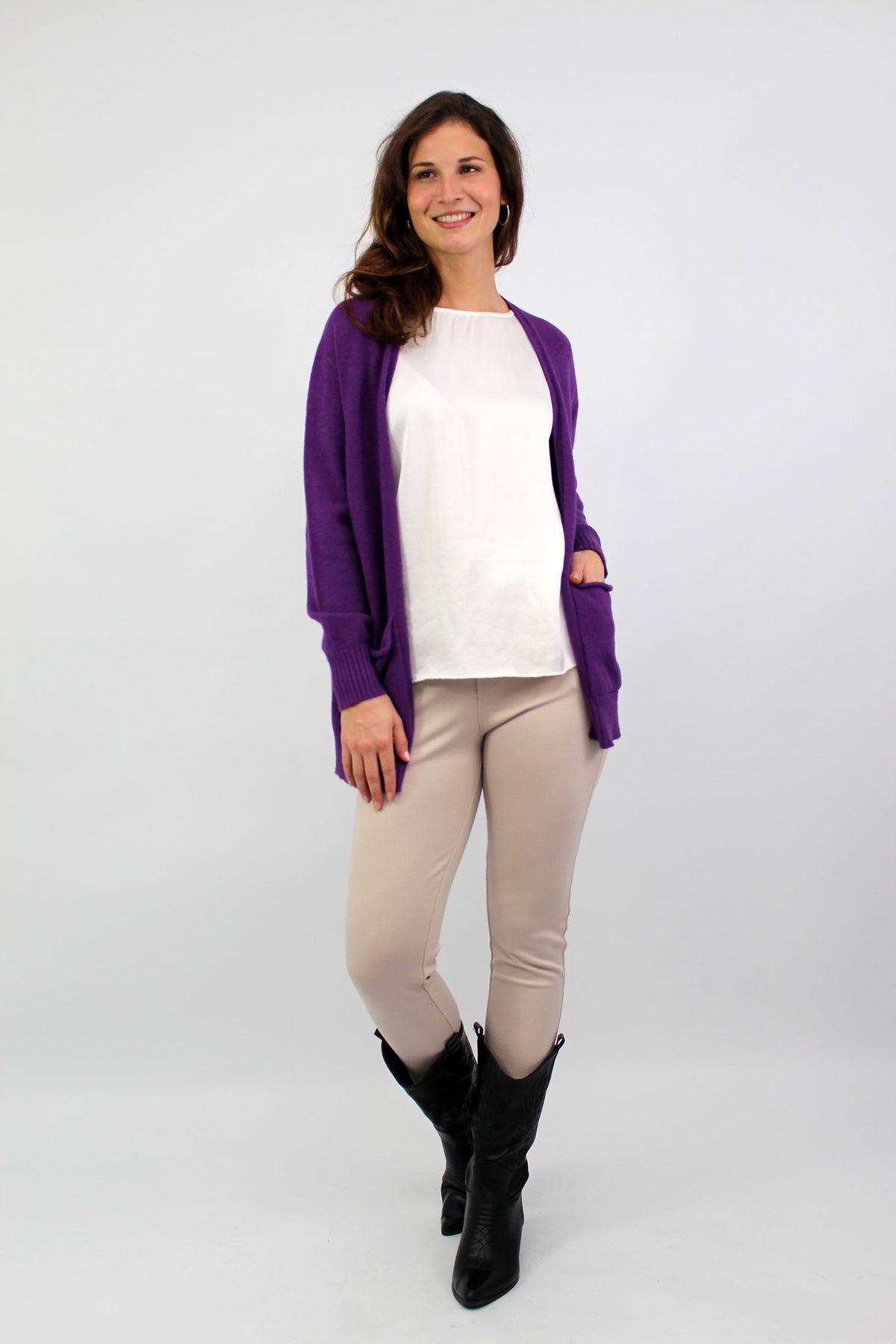 Strickjacke Basic mit Taschen - Lila