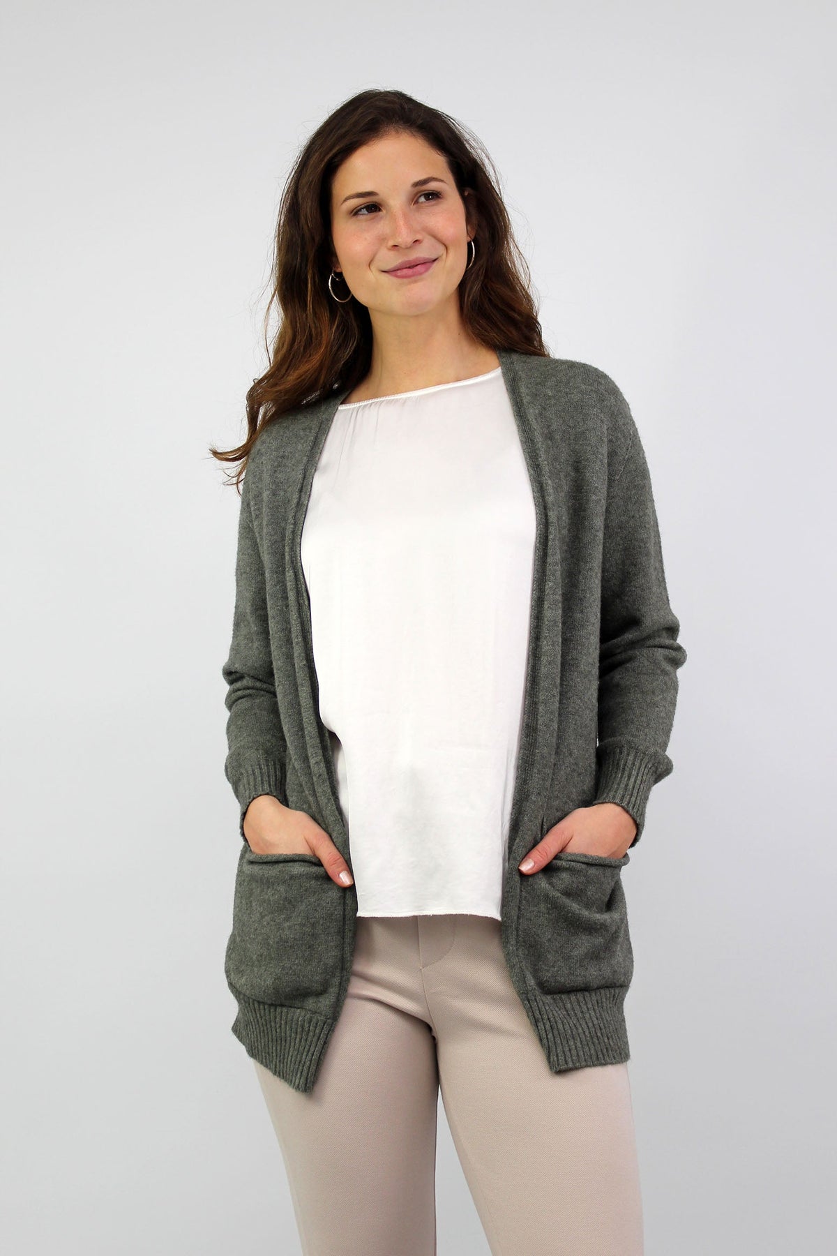 Strickjacke Basic mit Taschen - Khaki
