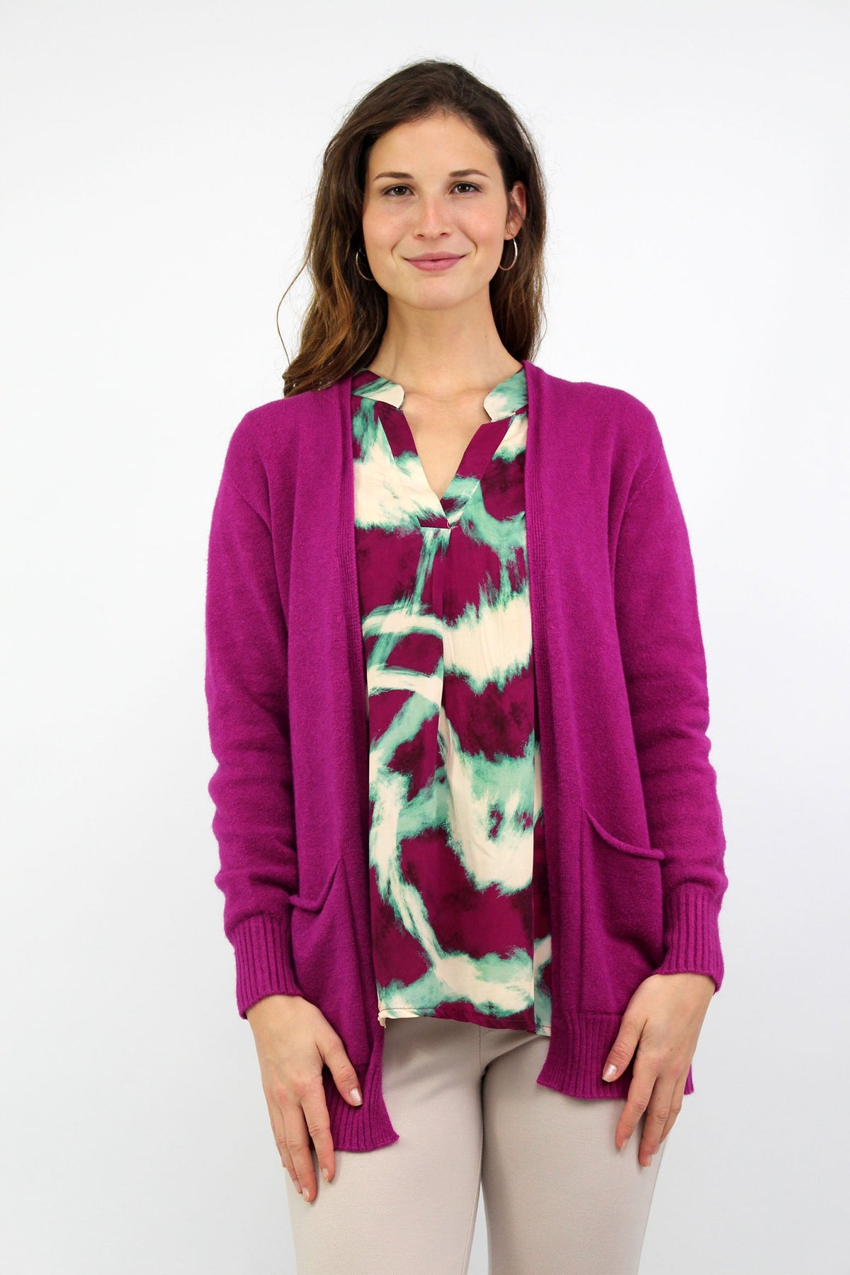 Strickjacke Basic mit Taschen - Beere