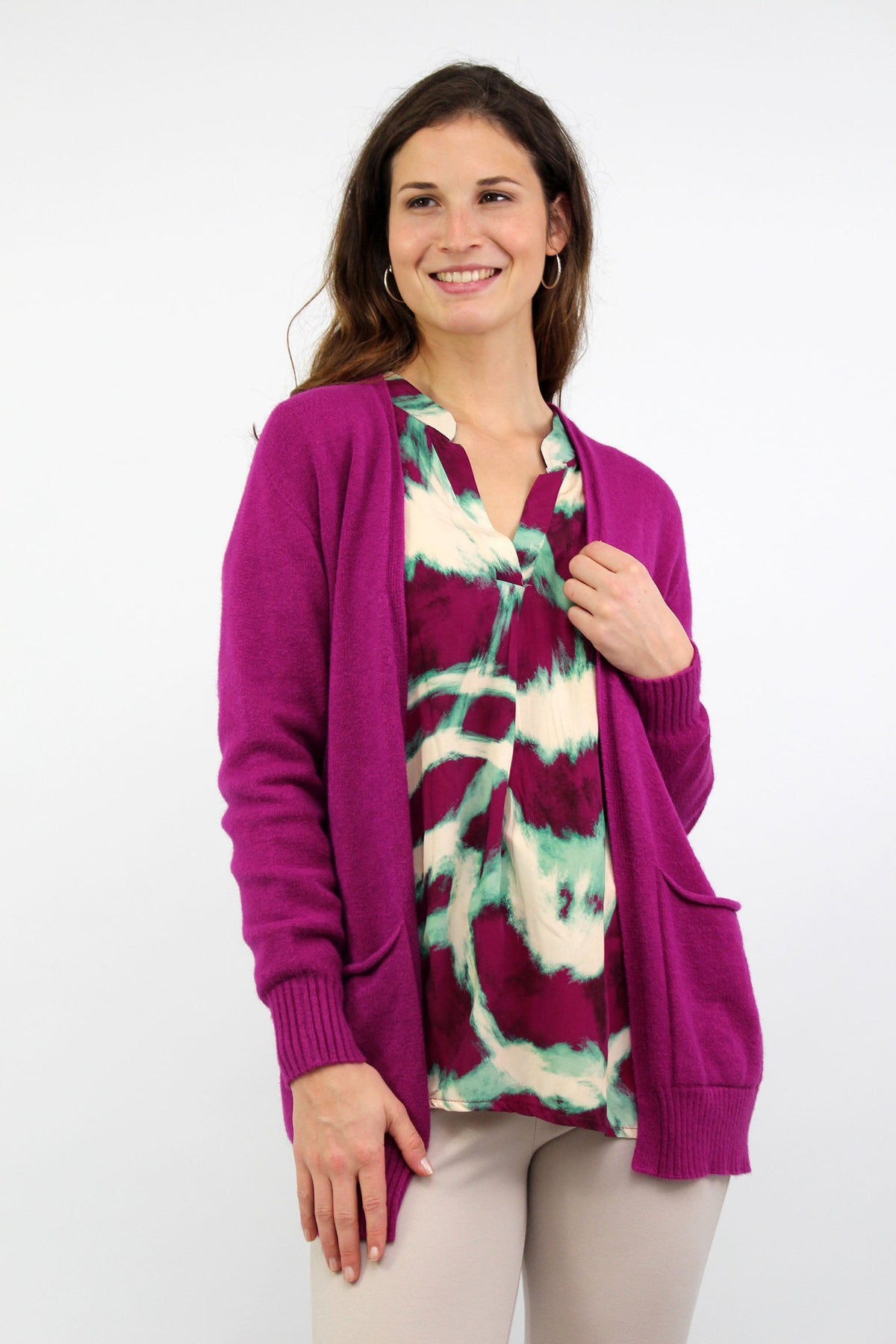 Strickjacke Basic mit Taschen - Beere