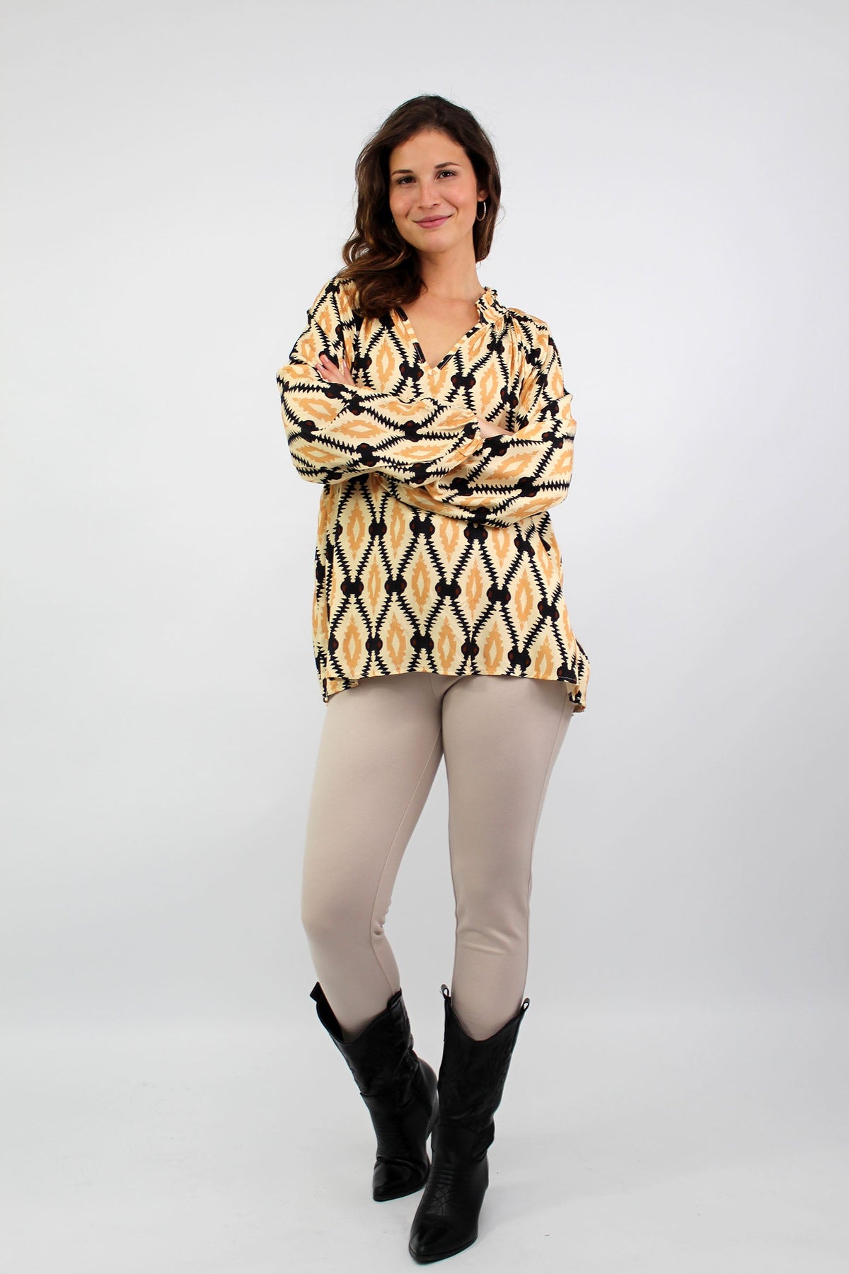 Bluse mit Rautenmuster - Beige