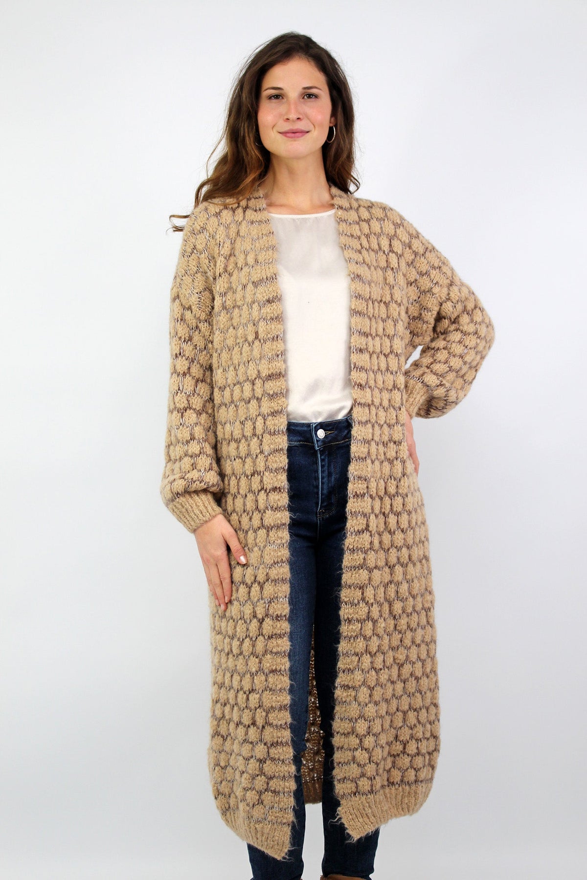 Strickjacke lang "Exklusiv" - Beige