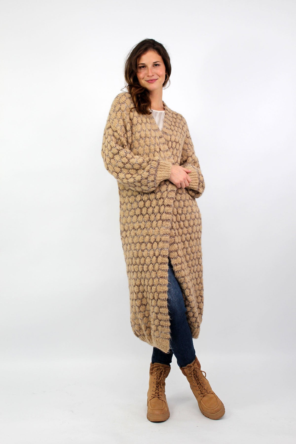 Strickjacke lang "Exklusiv" - Beige