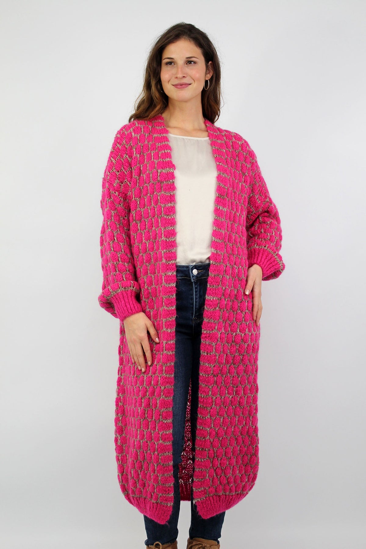 Strickjacke lang "Exklusiv" - Pink