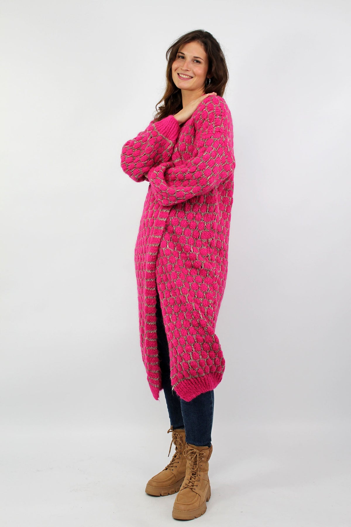 Strickjacke lang "Exklusiv" - Pink