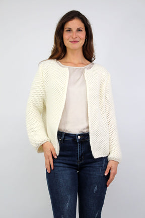 Kurze Strickjacke - Wollweiß