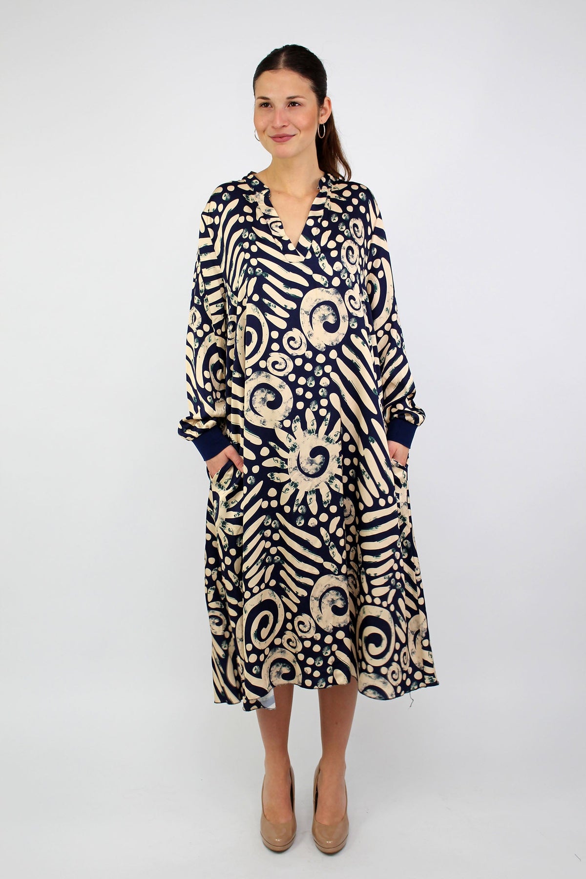 Seidenkleid mit Print - Dunkelblau