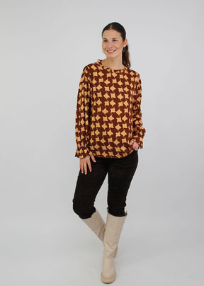 Bluse mit Grafikmuster - Braun/Beige