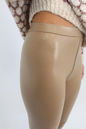 Vegane Leder Leggings - Beige