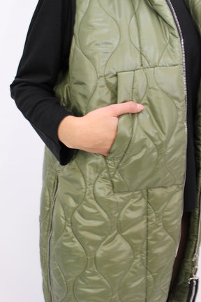 Weste mit Kapuze und Strickbund - Khaki