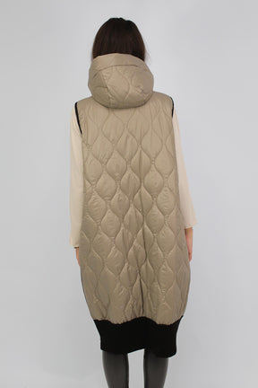 Weste mit Kapuze und Strickbund - Beige