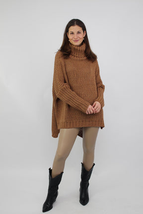 Pullover "Grobstrick mit Rollkragen" - Camel