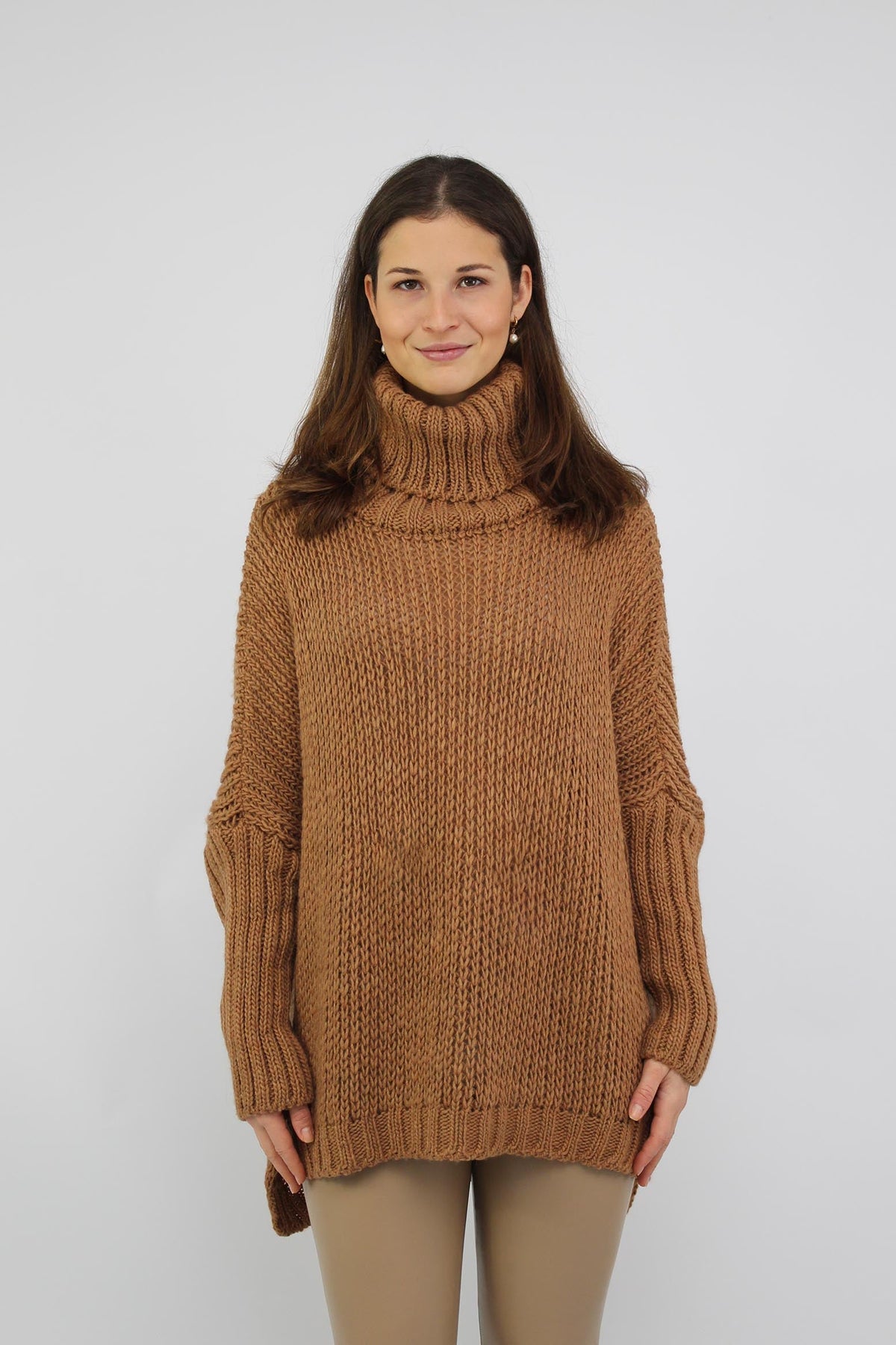Pullover "Grobstrick mit Rollkragen" - Camel
