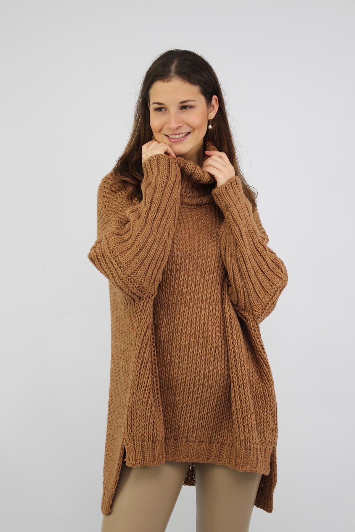 Pullover "Grobstrick mit Rollkragen" - Camel