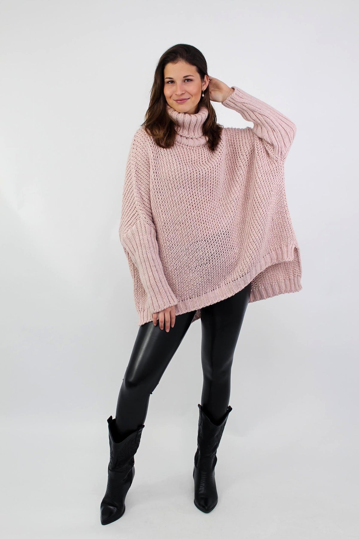 Pullover "Grobstrick mit Rollkragen" - Rosa