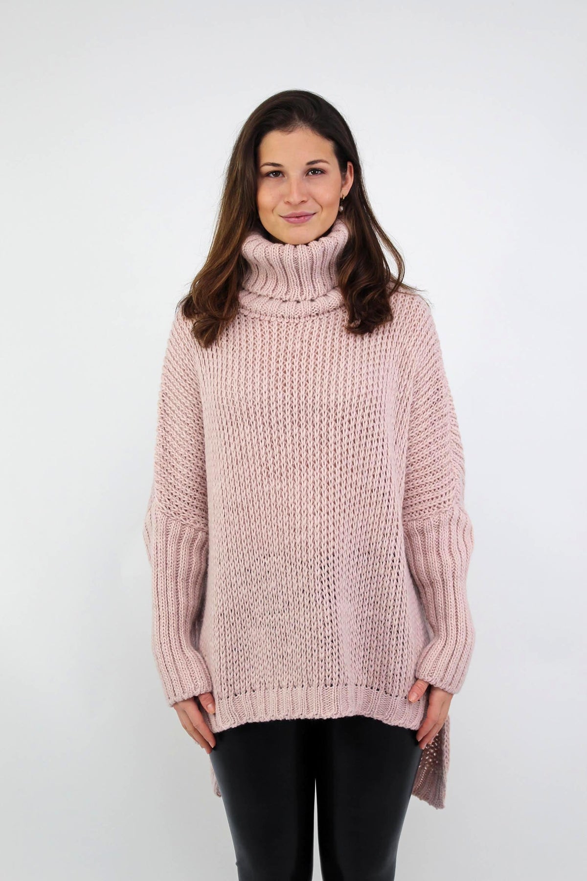 Pullover "Grobstrick mit Rollkragen" - Rosa
