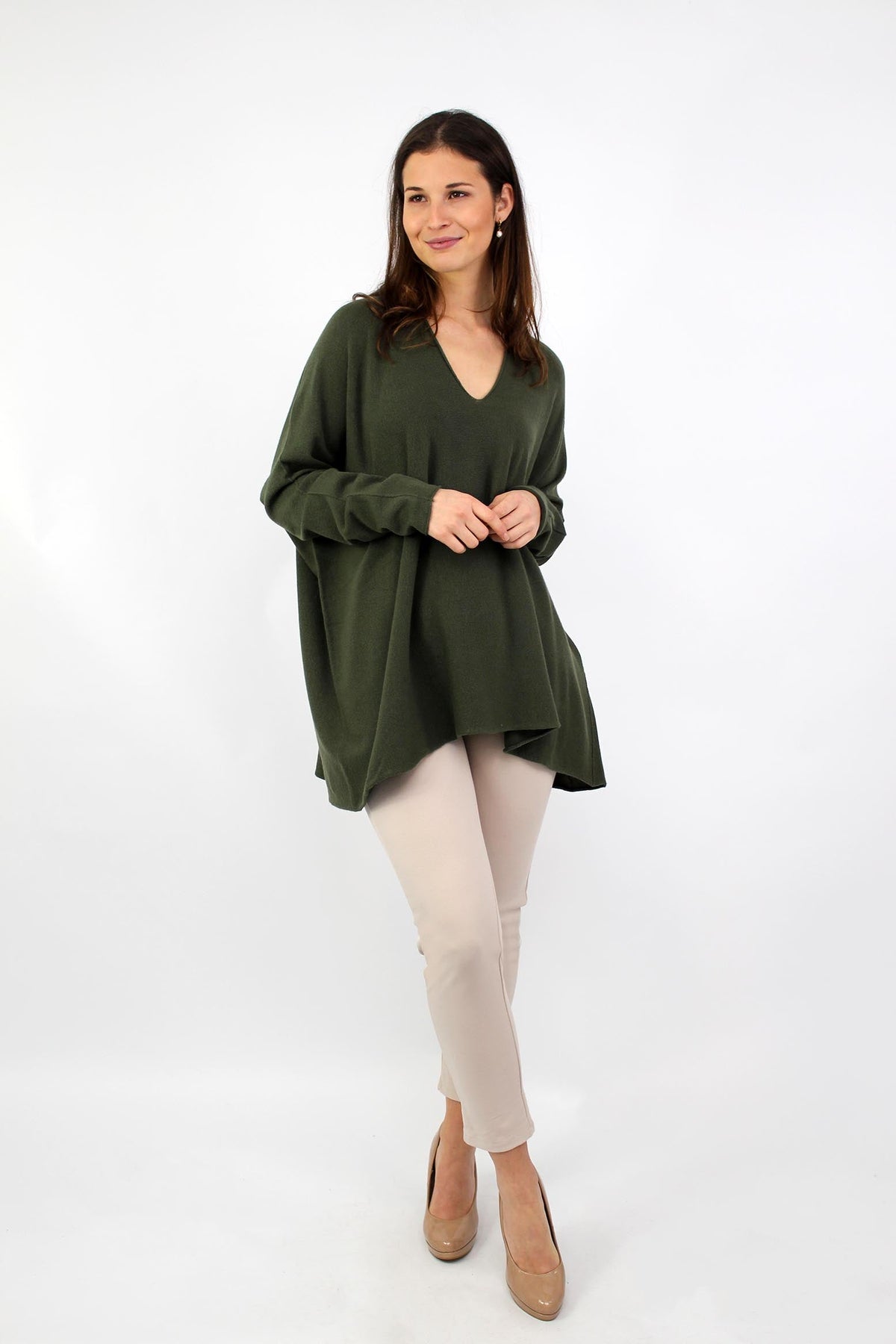 Pullover mit V-Ausschnitt - Khaki