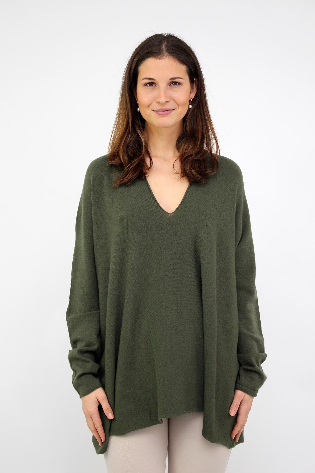 Pullover mit V-Ausschnitt - Khaki