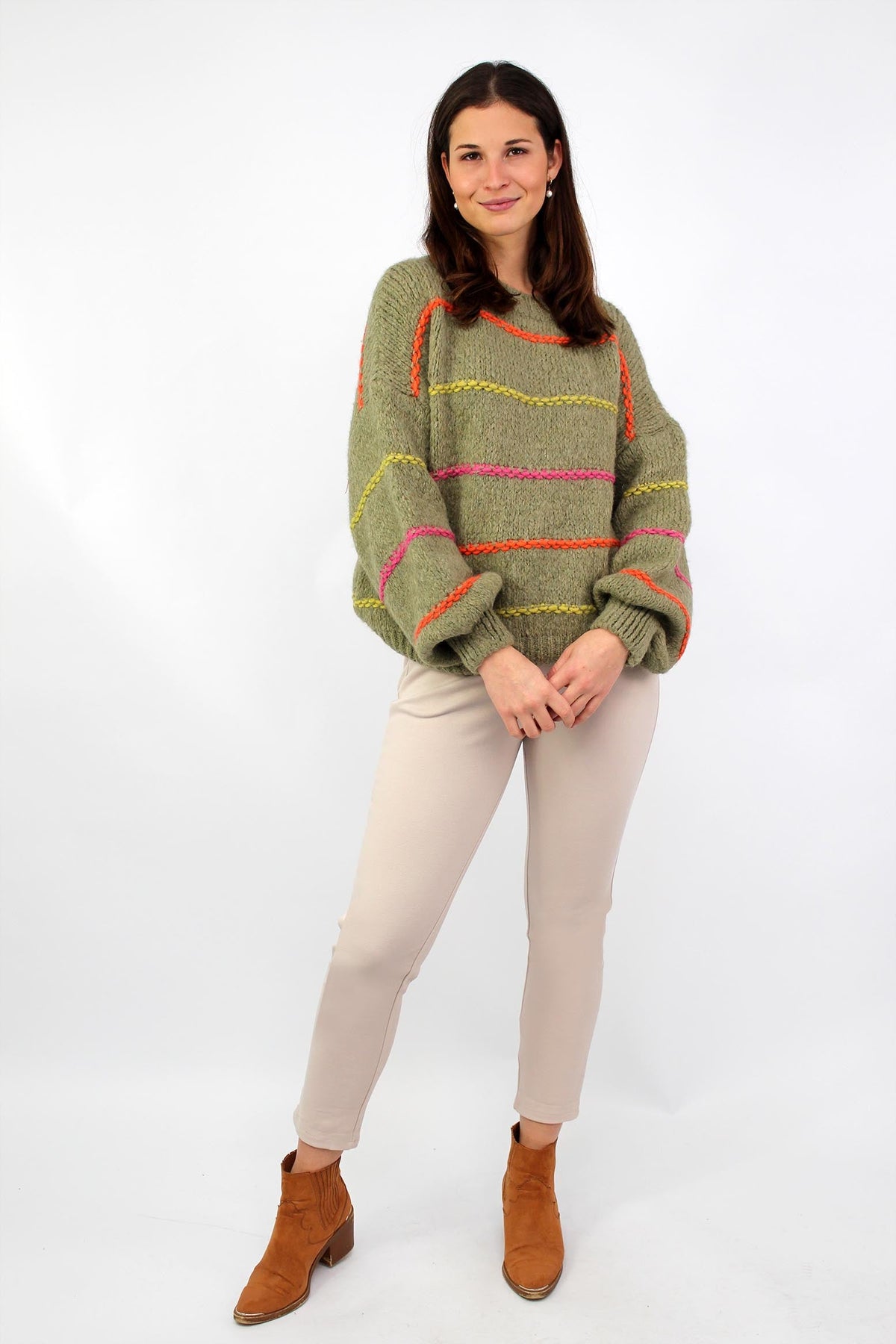 Pullover mit Streifen "Bunt" - Salbei