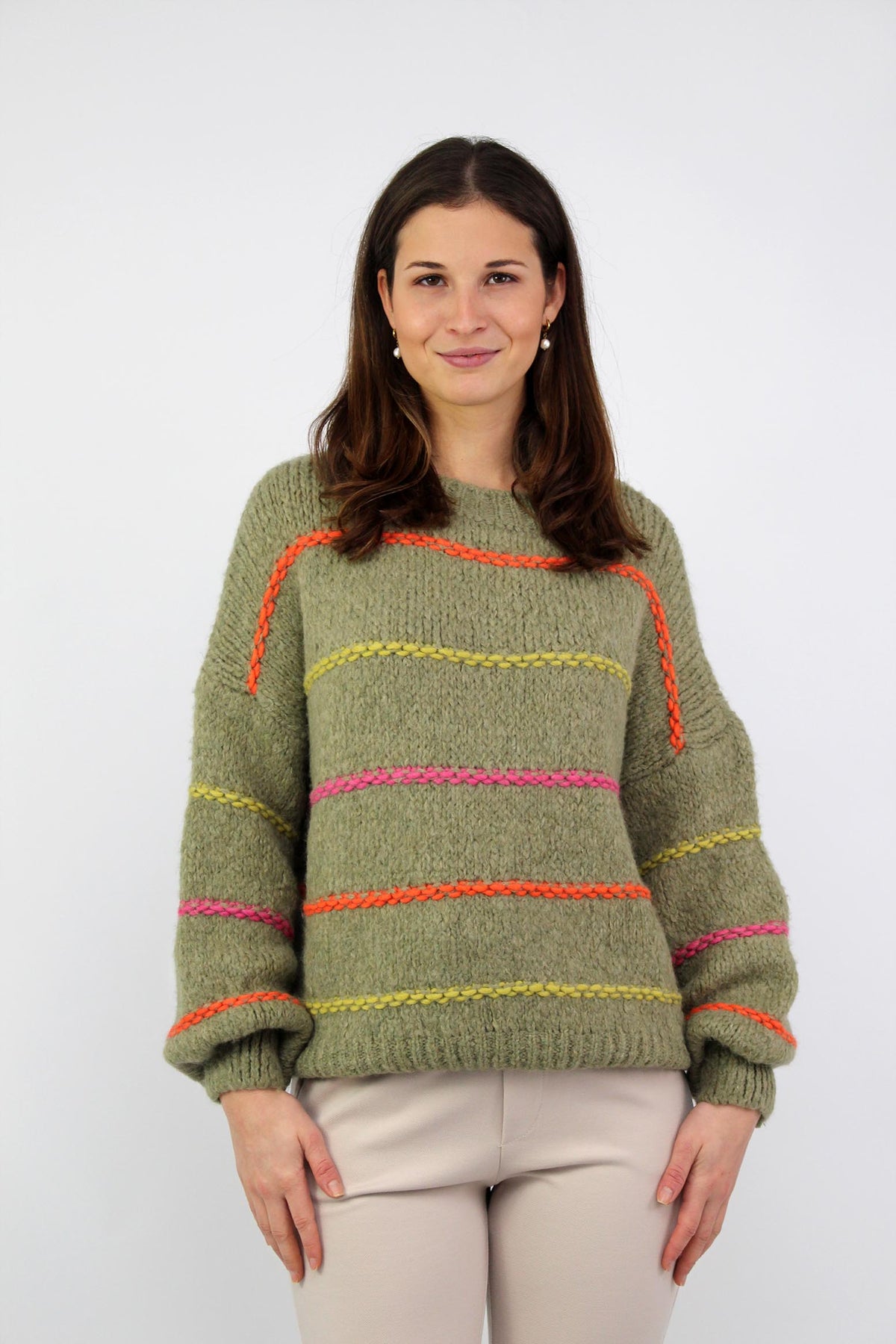 Pullover mit Streifen "Bunt" - Salbei