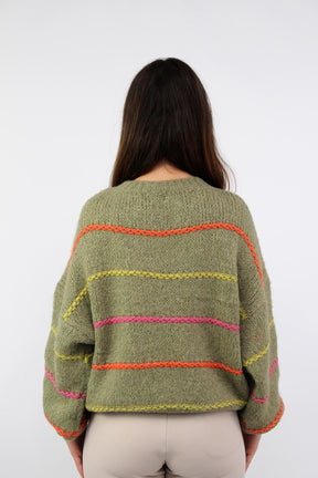 Pullover mit Streifen "Bunt" - Salbei