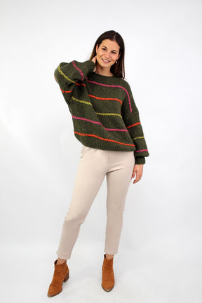 Pullover mit Streifen "Bunt" - Khaki