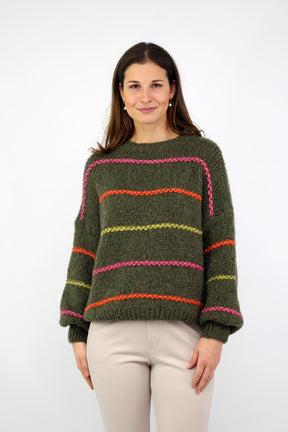 Pullover mit Streifen "Bunt" - Khaki