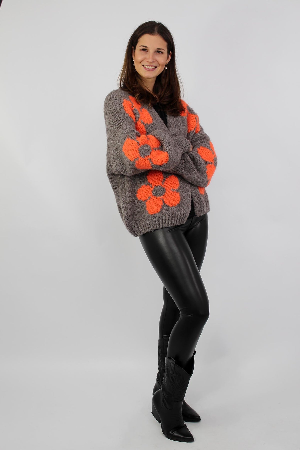 Strickjacke "Flower" - Taupe