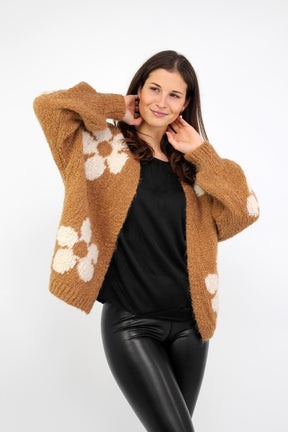 Strickjacke "Flower" - Camel