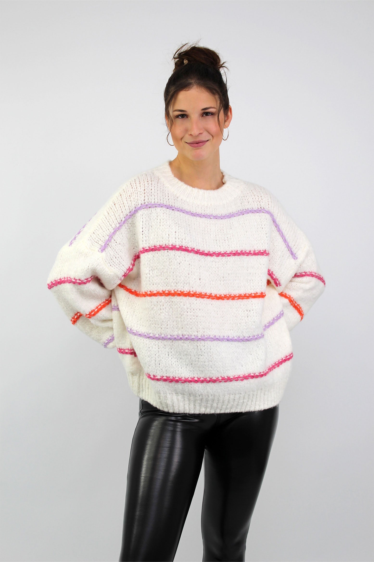 Pullover mit Streifen "Bunt" - Wollweiß