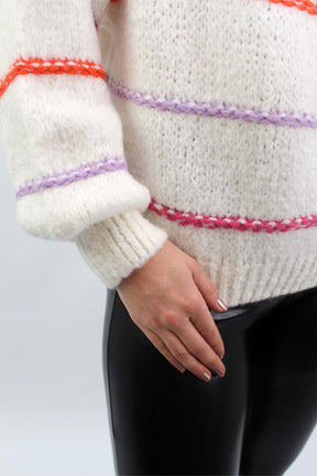 Pullover mit Streifen "Bunt" - Wollweiß