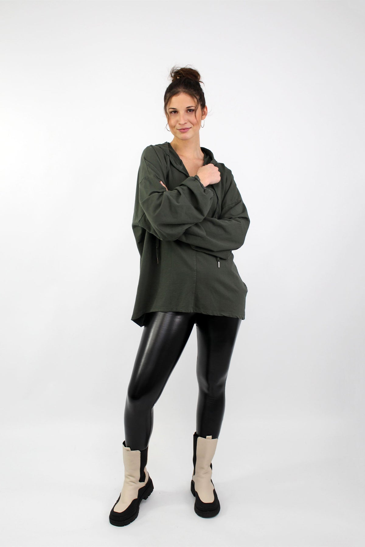 Sweatpullover mit Kapuze - Khaki