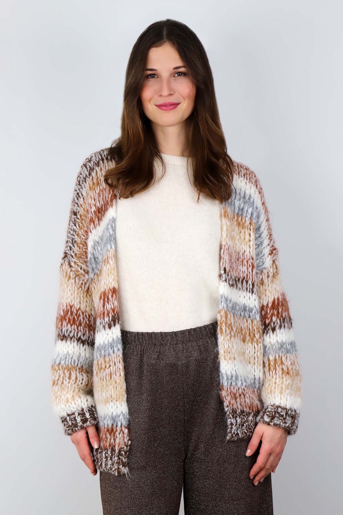 Strickjacke Mutligarn  - Beige/Braun