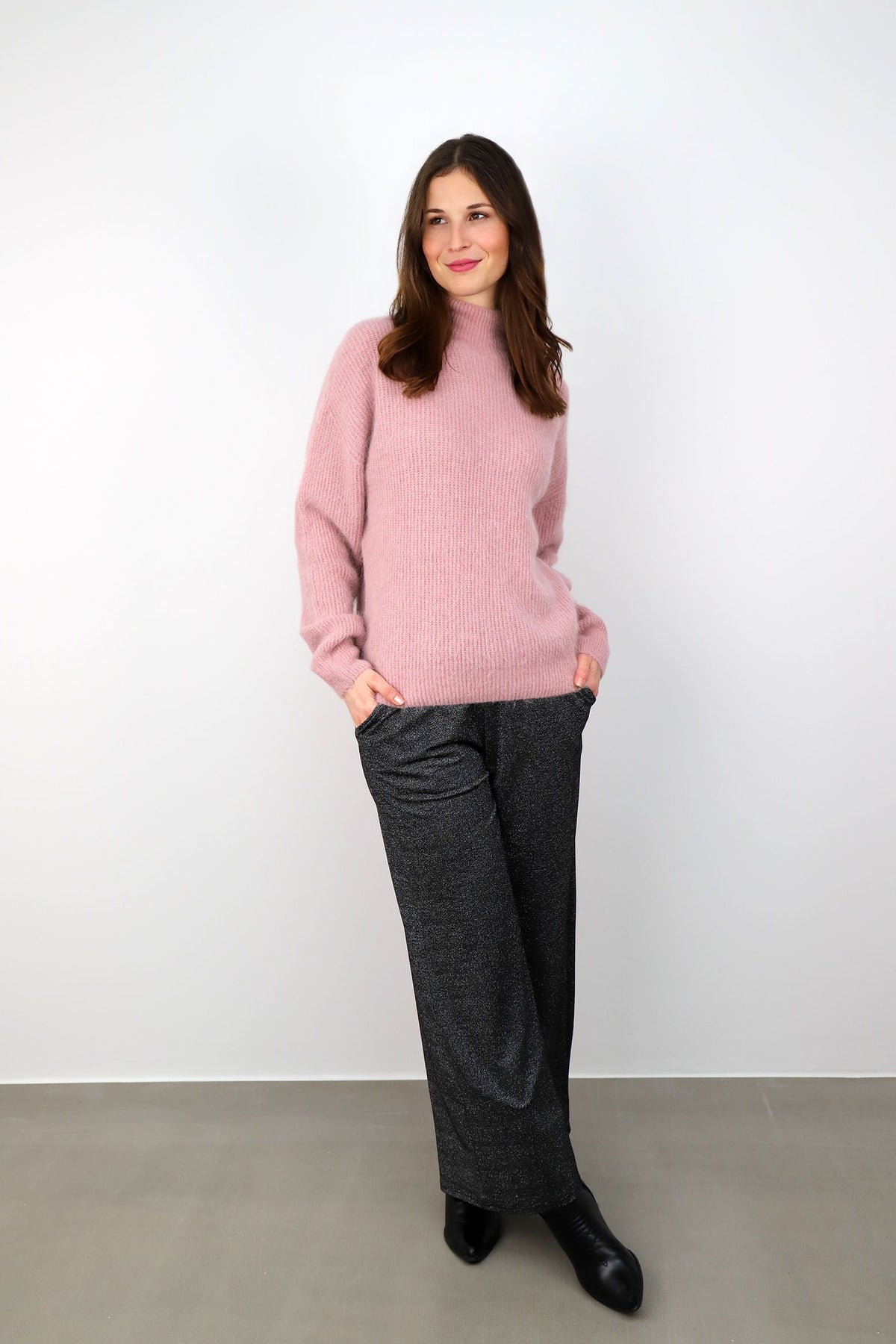 Rippstrick-Pullover aus Alpaka und Wolle - Rosa