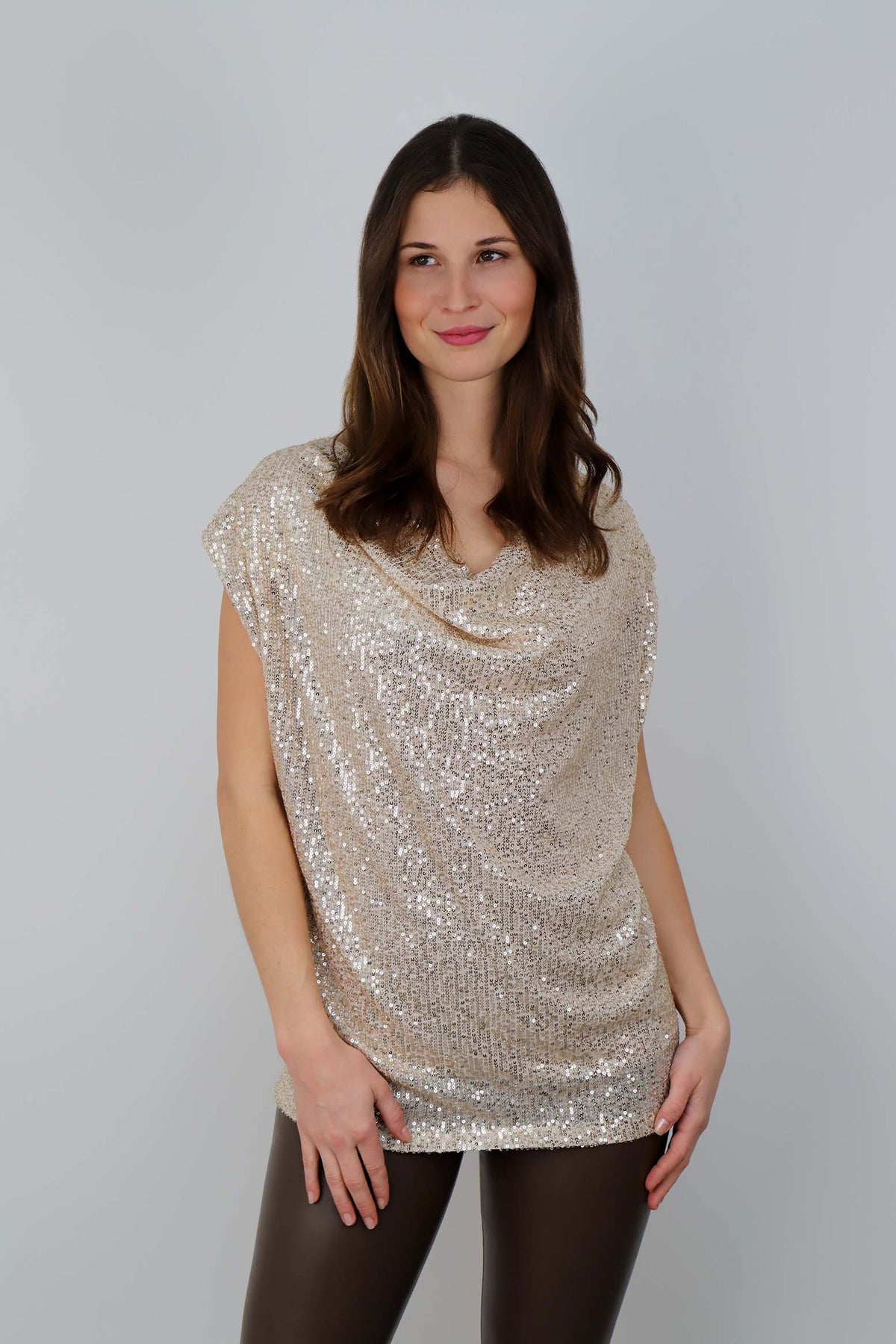 Blusentop mit Pailletten - Beige