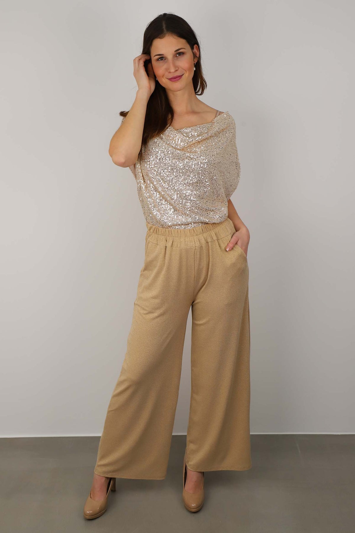 Festliche Hose ausgestellt - Beige