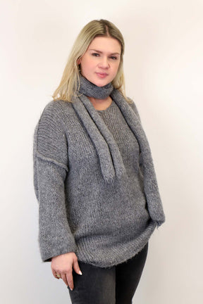 Pullover "Oversize" mit Schal - Grau
