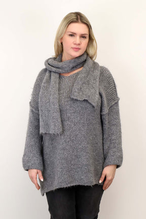 Pullover "Oversize" mit Schal - Grau