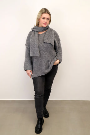 Pullover "Oversize" mit Schal - Grau