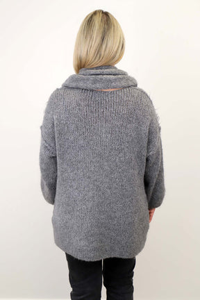 Pullover "Oversize" mit Schal - Grau