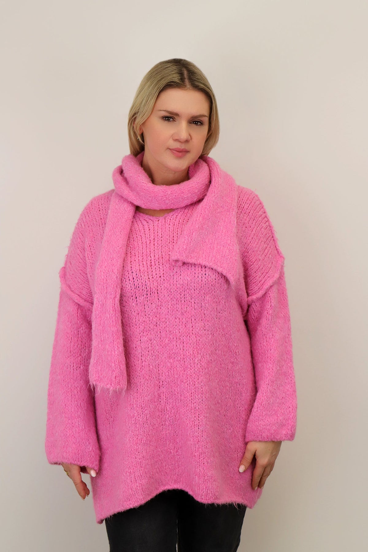 Pullover "Oversize" mit Schal - Pink