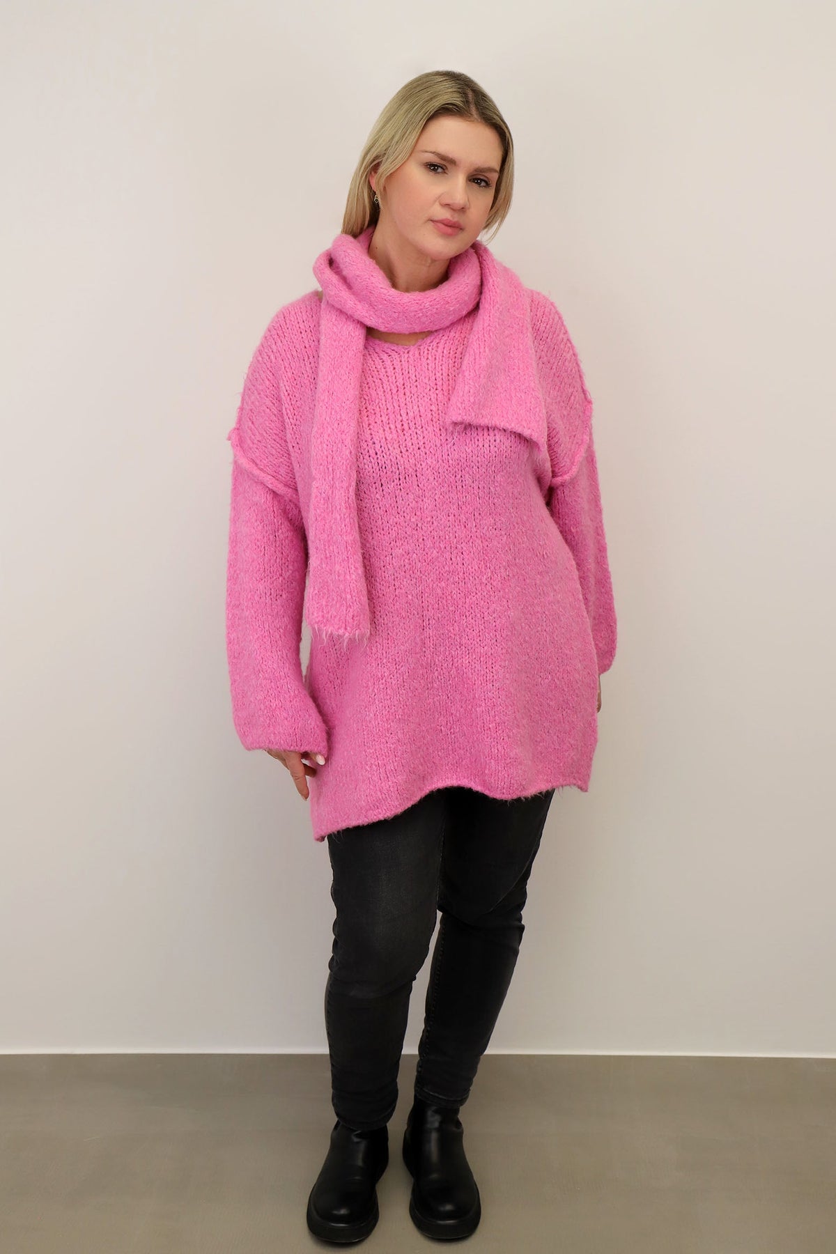 Pullover "Oversize" mit Schal - Pink