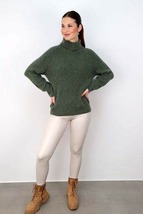 Strickpullover Rollkragen aus Aplaka und Wolle - Khaki